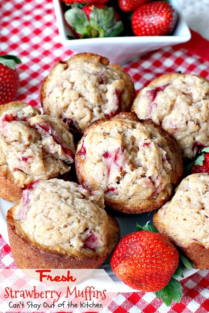 Fresh Strawberry Muffins | Can't Stay Out of the Kitchen | these lovely #muffins are so quick and easy to make. They're a great #holiday favorite, but something you can whip up any time of the year. #strawberries