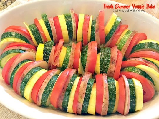 Fresh Summer Veggie Bake | Can't Stay Out of the Kitchen | this delicious #vegetable Tian is incredibly tasty & easy to make. It's also healthy, low calorie & #glutenfree. #zucchini #tomatoes #parmesancheese