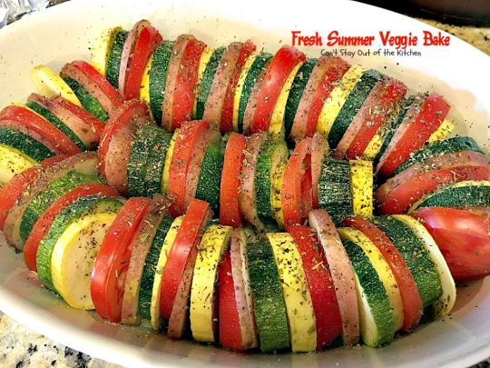 Fresh Summer Veggie Bake | Can't Stay Out of the Kitchen | this delicious #vegetable Tian is incredibly tasty & easy to make. It's also healthy, low calorie & #glutenfree. #zucchini #tomatoes #parmesancheese
