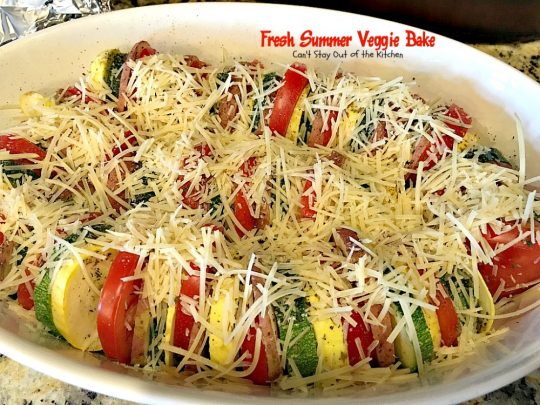 Fresh Summer Veggie Bake | Can't Stay Out of the Kitchen | this delicious #vegetable Tian is incredibly tasty & easy to make. It's also healthy, low calorie & #glutenfree. #zucchini #tomatoes #parmesancheese