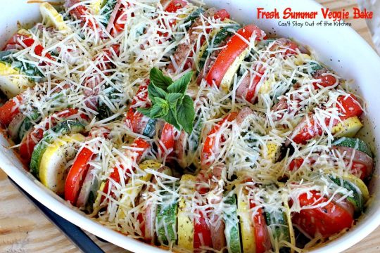Fresh Summer Veggie Bake | Can't Stay Out of the Kitchen | this delicious #vegetable Tian is incredibly tasty & easy to make. It's also healthy, low calorie & #glutenfree. #zucchini #tomatoes #parmesancheese