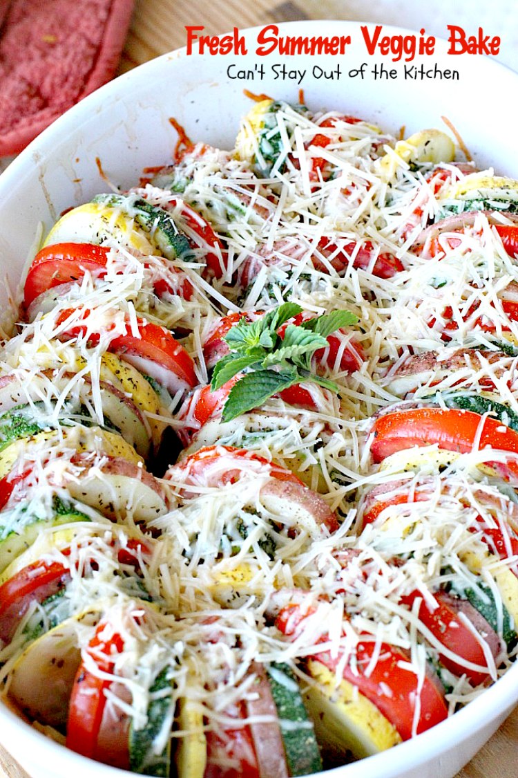 Fresh Summer Veggie Bake | Can't Stay Out of the Kitchen | this delicious #vegetable Tian is incredibly tasty & easy to make. It's also healthy, low calorie & #glutenfree. #zucchini #tomatoes #parmesancheese
