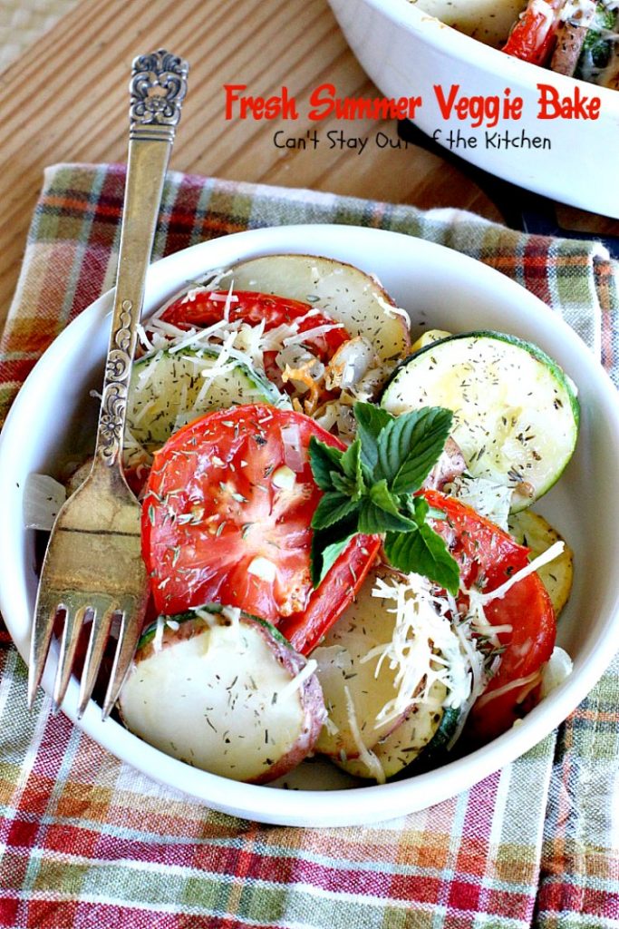Fresh Summer Veggie Bake | Can't Stay Out of the Kitchen | this delicious #vegetable Tian is incredibly tasty & easy to make. It's also healthy, low calorie & #glutenfree. #zucchini #tomatoes #parmesancheese