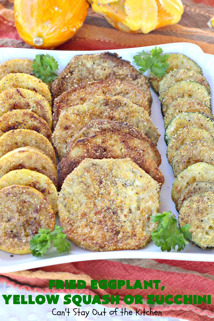 Fried Eggplant, Yellow Squash or Zucchini | Can't Stay Out of the Kitchen | this easy 3-ingredient #recipe is our favorite way to enjoy #zucchini, #YellowSquash or #Eggplant. #Squash #GlutenFree #FriedEggplantYellowSquashOrZucchini