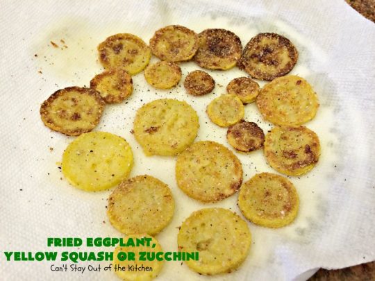 Fried Eggplant, Yellow Squash or Zucchini | Can't Stay Out of the Kitchen | this easy 3-ingredient #recipe is our favorite way to enjoy #zucchini, #YellowSquash or #Eggplant. #Squash #GlutenFree #FriedEggplantYellowSquashOrZucchini