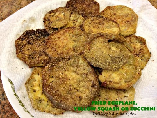 Fried Eggplant, Yellow Squash or Zucchini | Can't Stay Out of the Kitchen | this easy 3-ingredient #recipe is our favorite way to enjoy #zucchini, #YellowSquash or #Eggplant. #Squash #GlutenFree #FriedEggplantYellowSquashOrZucchini