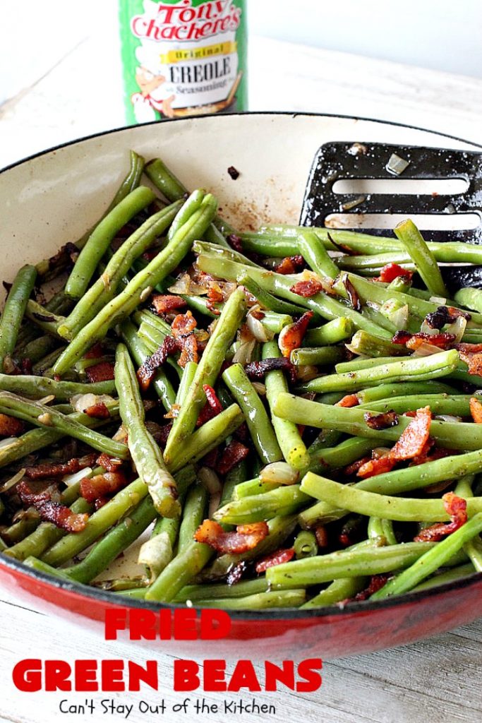 Fried Green Beans | Can't Stay Out of the Kitchen | easy 4-ingredient recipe for #greenbeans that will knock your socks off! This #southern-style side dish is absolutely irresistible. #bacon #glutenfree