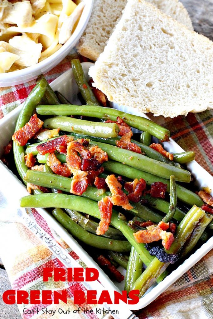 Fried Green Beans | Can't Stay Out of the Kitchen | easy 4-ingredient recipe for #greenbeans that will knock your socks off! This #southern-style side dish is absolutely irresistible. #bacon #glutenfree