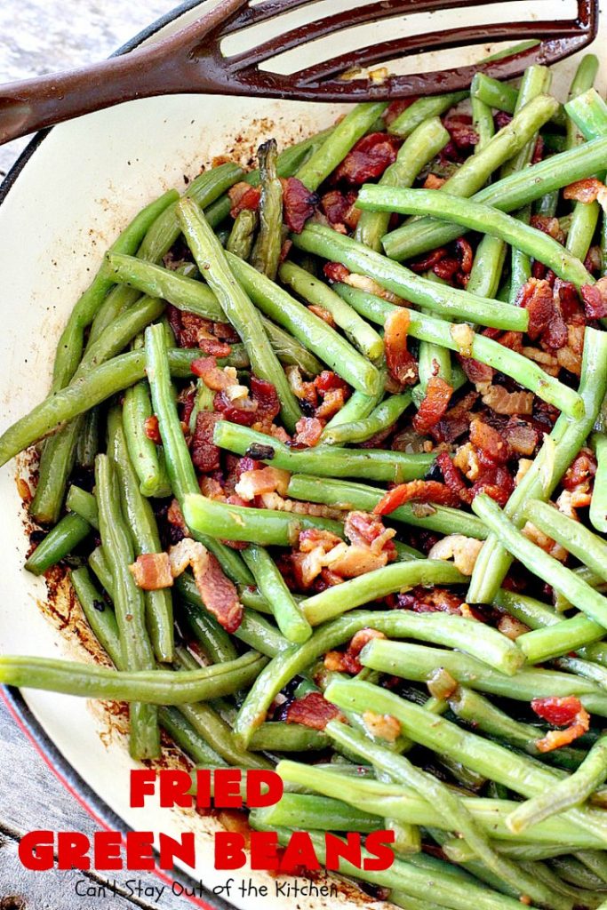 Fried Green Beans | Can't Stay Out of the Kitchen | easy 4-ingredient recipe for #greenbeans that will knock your socks off! This #southern-style side dish is absolutely irresistible. #bacon #glutenfree