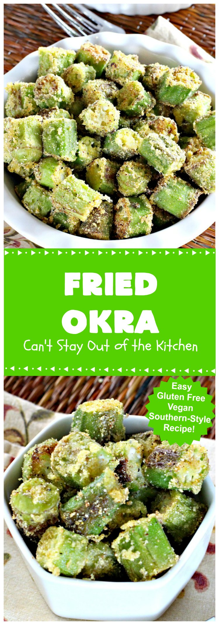 Fried Okra | Can't Stay Out of the Kitchen | this fantastic #Southern-style indulgence is a terrific side dish for steak, chicken or pork chops. This pan-fried version is #Vegan, #GlutenFree & incredibly easy. #FriedOkra #SideDish