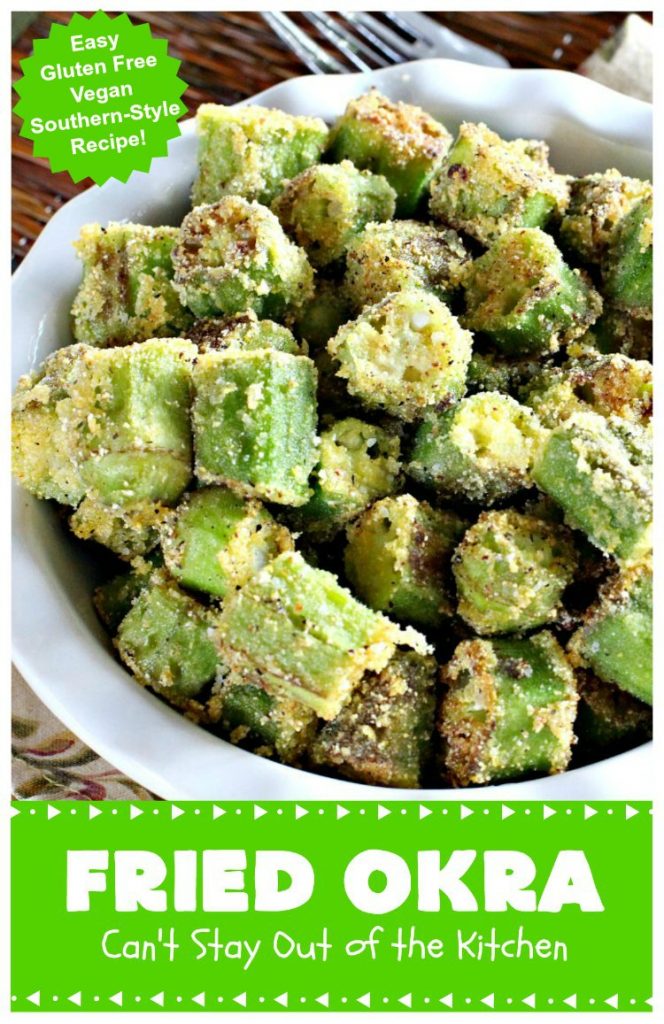 Fried Okra | Can't Stay Out of the Kitchen | this fantastic #Southern-style indulgence is a terrific side dish for steak, chicken or pork chops. This pan-fried version is #Vegan, #GlutenFree & incredibly easy. #FriedOkra #SideDish