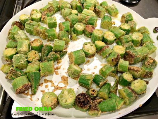 Fried Okra | Can't Stay Out of the Kitchen | this fantastic #Southern-style indulgence is a terrific side dish for steak, chicken or pork chops. This pan-fried version is #Vegan, #GlutenFree & incredibly easy. #FriedOkra #SideDish