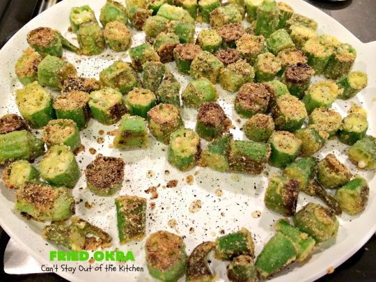 Fried Okra | Can't Stay Out of the Kitchen | this fantastic #Southern-style indulgence is a terrific side dish for steak, chicken or pork chops. This pan-fried version is #Vegan, #GlutenFree & incredibly easy. #FriedOkra #SideDish
