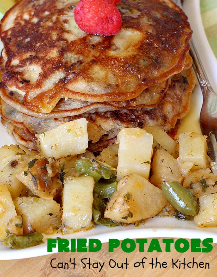 Fried Potatoes | Can't Stay Out of the Kitchen | everyone loves my Grandma's old-fashioned #recipe for #FriedPotatoes. While these #potatoes are great as a #SideDish, we usually serve them for #Breakfast. Wake your family up with this side dish for #Thanksgiving or #Christmas morning and everyone will be licking their chops. Amazing comfort food. #GlutenFree