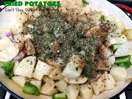 Fried Potatoes | Can't Stay Out of the Kitchen | everyone loves my Grandma's old-fashioned #recipe for #FriedPotatoes. While these #potatoes are great as a #SideDish, we usually serve them for #Breakfast. Wake your family up with this side dish for #Thanksgiving or #Christmas morning and everyone will be licking their chops. Amazing comfort food. #GlutenFree
