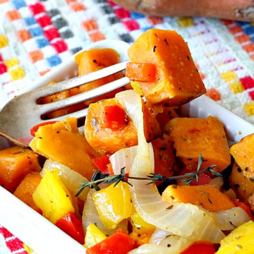Fried Sweet Potatoes | Can't Stay Out of the Kitchen | we love this delightful savory way to prepare #sweetpotatoes. Great for #breakfast or as a side dish. Healthy, low calorie, #clean-eating, #glutenfree #vegan