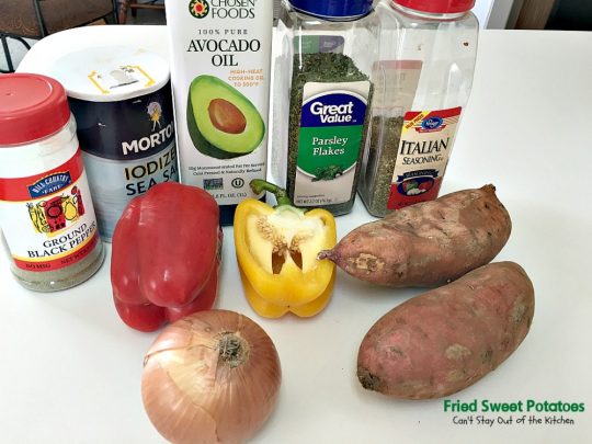 Fried Sweet Potatoes | Can't Stay Out of the Kitchen | we love this delightful savory way to prepare #sweetpotatoes. Great for #breakfast or as a side dish. Healthy, low calorie, #clean-eating, #glutenfree #vegan