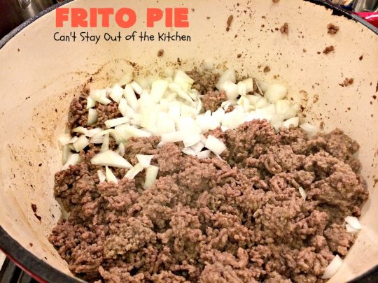 Frito Pie | Can't Stay Out of the Kitchen | this easy 6-ingredient #recipe is absolutely terrific. The casserole has #TexMex flavors with layers of #beef mixed with #chili, #Fritos & lots of #cheese. #glutenfree #CincoDeMayo