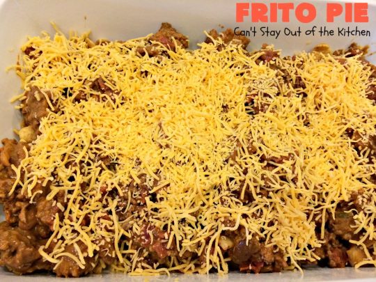 Frito Pie | Can't Stay Out of the Kitchen | this easy 6-ingredient #recipe is absolutely terrific. The casserole has #TexMex flavors with layers of #beef mixed with #chili, #Fritos & lots of #cheese. #glutenfree #CincoDeMayo