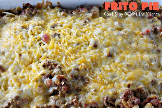 Frito Pie | Can't Stay Out of the Kitchen | this easy 6-ingredient #recipe is absolutely terrific. The casserole has #TexMex flavors with layers of #beef mixed with #chili, #Fritos & lots of #cheese. #glutenfree #CincoDeMayo