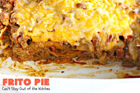 Frito Pie | Can't Stay Out of the Kitchen | this easy 6-ingredient #recipe is absolutely terrific. The casserole has #TexMex flavors with layers of #beef mixed with #chili, #Fritos & lots of #cheese. #glutenfree #CincoDeMayo