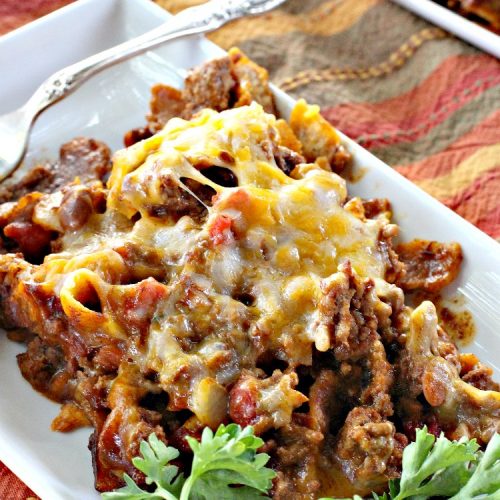 Frito Pie | Can't Stay Out of the Kitchen | this easy 6-ingredient #recipe is absolutely terrific. The casserole has #TexMex flavors with layers of #beef mixed with #chili, #Fritos & lots of #cheese. #glutenfree #CincoDeMayo
