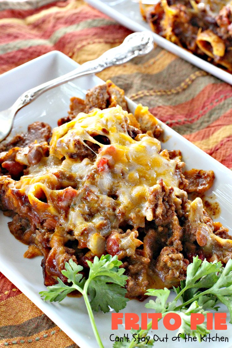 Frito Pie | Can't Stay Out of the Kitchen | this easy 6-ingredient #recipe is absolutely terrific. The casserole has #TexMex flavors with layers of #beef mixed with #chili, #Fritos & lots of #cheese. #glutenfree #CincoDeMayo