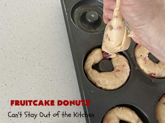 Fruitcake Donuts | Can't Stay Out of the Kitchen | #FruitcakeDonuts are divine! These heavenly #donuts are filled with #fruitcake mix & laced with #AlmondExtract which greatly increases the flavor. #Almond icing & #RainbowSprinkles amp up the flavors even more! Perfect for #Thanksgiving or #Christmas #breakfast or #brunch. #CandiedCherries #CandiedPineapple #ParadiseFruit #HolidayBreakfast #holiday