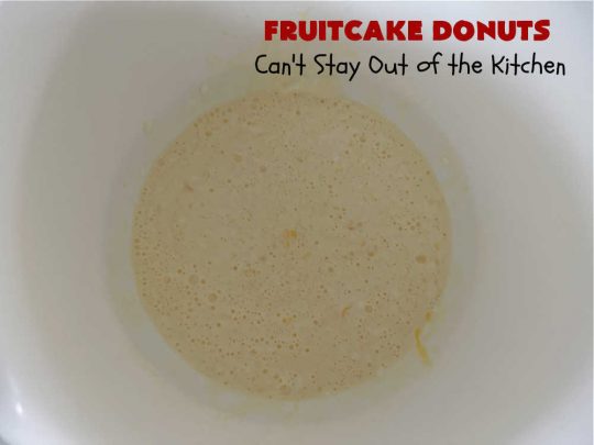 Fruitcake Donuts | Can't Stay Out of the Kitchen | #FruitcakeDonuts are divine! These heavenly #donuts are filled with #fruitcake mix & laced with #AlmondExtract which greatly increases the flavor. #Almond icing & #RainbowSprinkles amp up the flavors even more! Perfect for #Thanksgiving or #Christmas #breakfast or #brunch. #CandiedCherries #CandiedPineapple #ParadiseFruit #HolidayBreakfast #holiday