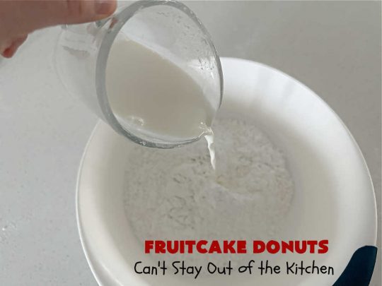 Fruitcake Donuts | Can't Stay Out of the Kitchen | #FruitcakeDonuts are divine! These heavenly #donuts are filled with #fruitcake mix & laced with #AlmondExtract which greatly increases the flavor. #Almond icing & #RainbowSprinkles amp up the flavors even more! Perfect for #Thanksgiving or #Christmas #breakfast or #brunch. #CandiedCherries #CandiedPineapple #ParadiseFruit #HolidayBreakfast #holiday