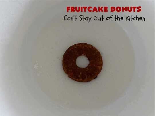 Fruitcake Donuts | Can't Stay Out of the Kitchen | #FruitcakeDonuts are divine! These heavenly #donuts are filled with #fruitcake mix & laced with #AlmondExtract which greatly increases the flavor. #Almond icing & #RainbowSprinkles amp up the flavors even more! Perfect for #Thanksgiving or #Christmas #breakfast or #brunch. #CandiedCherries #CandiedPineapple #ParadiseFruit #HolidayBreakfast #holiday