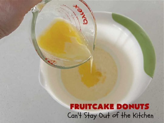 Fruitcake Donuts | Can't Stay Out of the Kitchen | #FruitcakeDonuts are divine! These heavenly #donuts are filled with #fruitcake mix & laced with #AlmondExtract which greatly increases the flavor. #Almond icing & #RainbowSprinkles amp up the flavors even more! Perfect for #Thanksgiving or #Christmas #breakfast or #brunch. #CandiedCherries #CandiedPineapple #ParadiseFruit #HolidayBreakfast #holiday