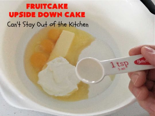 Fruitcake Upside Down Cake | Can't Stay Out of the Kitchen | this moist & delicious #cake is nothing like traditional #Fruitcake. This #UpsideDownCake is moist, drool-worthy & full of flavor. It will wow your #holiday company & friends. Beautiful, elegant & festive enough for any holiday party or gala. #HolidayDessert #FruitcakeDessert #FruitcakeUpsideDownCake #ParadiseCandiedFruit #ParadiseFruitCompany