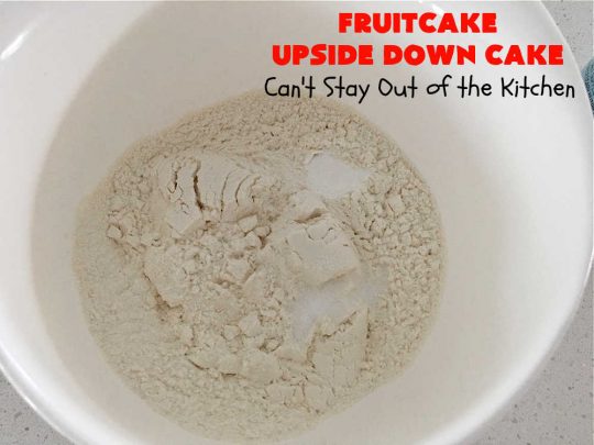 Fruitcake Upside Down Cake | Can't Stay Out of the Kitchen | this moist & delicious #cake is nothing like traditional #Fruitcake. This #UpsideDownCake is moist, drool-worthy & full of flavor. It will wow your #holiday company & friends. Beautiful, elegant & festive enough for any holiday party or gala. #HolidayDessert #FruitcakeDessert #FruitcakeUpsideDownCake #ParadiseCandiedFruit #ParadiseFruitCompany