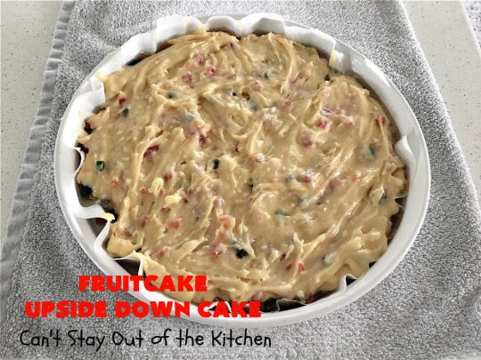 Fruitcake Upside Down Cake | Can't Stay Out of the Kitchen | this moist & delicious #cake is nothing like traditional #Fruitcake. This #UpsideDownCake is moist, drool-worthy & full of flavor. It will wow your #holiday company & friends. Beautiful, elegant & festive enough for any holiday party or gala. #HolidayDessert #FruitcakeDessert #FruitcakeUpsideDownCake #ParadiseCandiedFruit #ParadiseFruitCompany