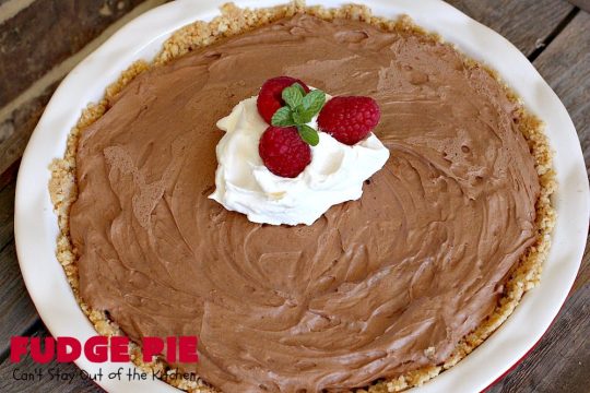 Fudge Pie | Can't Stay Out of the Kitchen | this amazing #ChocolatePie is rich, decadent and absolutely divine! Every bite will have you drooling. It's terrific for company or #holidays like #Easter or #MothersDay. #Pie #FudgePie #chocolate #HolidayDessert #EasterDessert #MothersDayDessert #FudgeDessert 