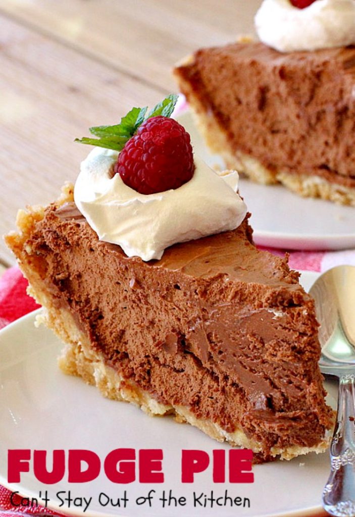 Fudge Pie | Can't Stay Out of the Kitchen | this amazing #ChocolatePie is rich, decadent and absolutely divine! Every bite will have you drooling. It's terrific for company or #holidays like #Easter or #MothersDay. #Pie #FudgePie #chocolate #HolidayDessert #EasterDessert #MothersDayDessert #FudgeDessert 