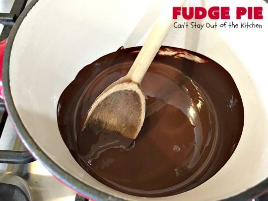 Fudge Pie | Can't Stay Out of the Kitchen | this amazing #ChocolatePie is rich, decadent and absolutely divine! Every bite will have you drooling. It's terrific for company or #holidays like #Easter or #MothersDay. #Pie #FudgePie #chocolate #HolidayDessert #EasterDessert #MothersDayDessert #FudgeDessert 