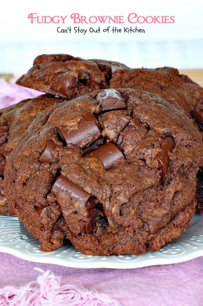 Fudgy Brownie Cookies | Can't Stay Out of the Kitchen | These #chocolate #cookies are awesome. I've made them 3 times in 2 weeks! They use 3 kinds of chocolate & are great for #holiday #baking. #dessert 