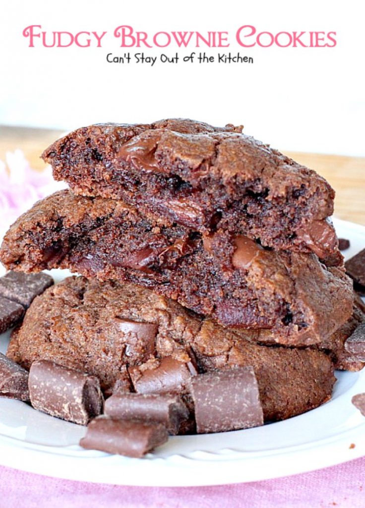 Fudgy Brownie Cookies | Can't Stay Out of the Kitchen | These #chocolate #cookies are awesome. I've made them 3 times in 2 weeks! They use 3 kinds of chocolate & are great for #holiday #baking. #dessert 