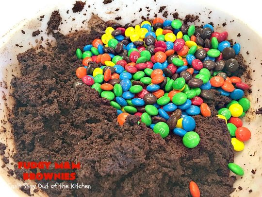 Fudgy M&M Brownies | Can't Stay Out of the Kitchen | these fantastic #brownies are rich, decadent & divine! They're filled with #M&Ms & glazed with #chocolate icing. Amazing #dessert.