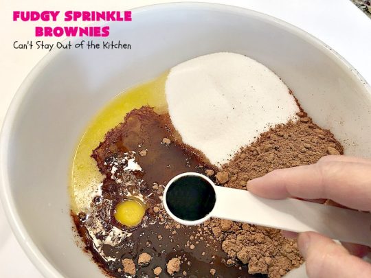 Fudgy Sprinkle Brownies | Can't Stay Out of the Kitchen | these dynamite #brownies are filled with #chocolate & #sprinkles! The #fudge frosting is to die for! They're perfect for #tailgating parties, potlucks or any family get-together. #cookie #dessert