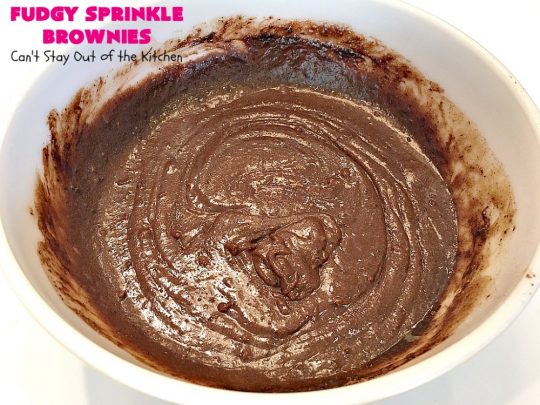 Fudgy Sprinkle Brownies | Can't Stay Out of the Kitchen | these dynamite #brownies are filled with #chocolate & #sprinkles! The #fudge frosting is to die for! They're perfect for #tailgating parties, potlucks or any family get-together. #cookie #dessert