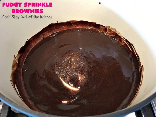 Fudgy Sprinkle Brownies | Can't Stay Out of the Kitchen | these dynamite #brownies are filled with #chocolate & #sprinkles! The #fudge frosting is to die for! They're perfect for #tailgating parties, potlucks or any family get-together. #cookie #dessert