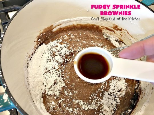 Fudgy Sprinkle Brownies | Can't Stay Out of the Kitchen | these dynamite #brownies are filled with #chocolate & #sprinkles! The #fudge frosting is to die for! They're perfect for #tailgating parties, potlucks or any family get-together. #cookie #dessert