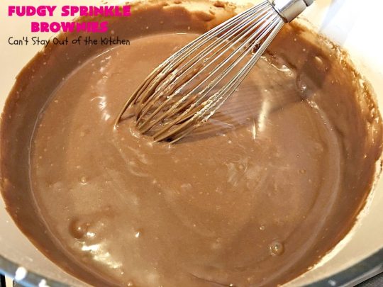 Fudgy Sprinkle Brownies | Can't Stay Out of the Kitchen | these dynamite #brownies are filled with #chocolate & #sprinkles! The #fudge frosting is to die for! They're perfect for #tailgating parties, potlucks or any family get-together. #cookie #dessert