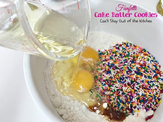 Funfetti Cake Batter Cookies | Can't Stay Out of the Kitchen | these fantastic #cookies are so quick and easy to make since they start with a #cakemix. Add lots of #funfetti sprinkles and you have one of the best cookies imaginable. #dessert