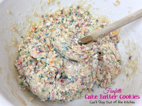 Funfetti Cake Batter Cookies | Can't Stay Out of the Kitchen | these fantastic #cookies are so quick and easy to make since they start with a #cakemix. Add lots of #funfetti sprinkles and you have one of the best cookies imaginable. #dessert