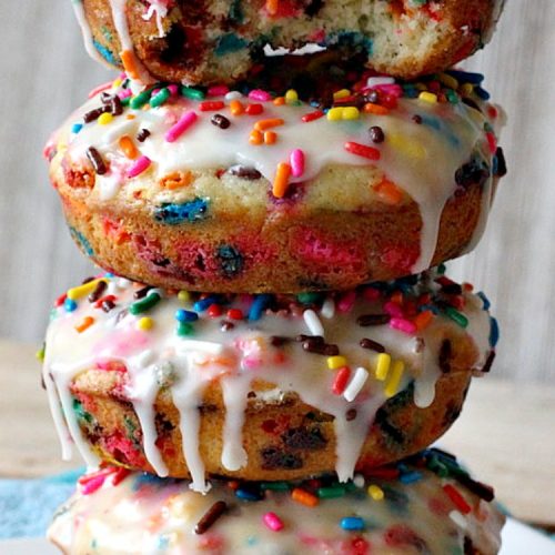Funfetti Cake Donuts | Can't Stay Out of the Kitchen | my favorite #donut #recipe. These have delightful #almond flavoring in the donut & icing. #Sprinkles make everything better! Great for a #holiday #breakfast like #MemorialDay or #FathersDay. #Funfetti #FunfettiCakeDonuts #HolidayBreakfast