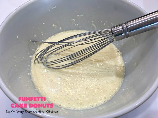 Funfetti Cake Donuts | Can't Stay Out of the Kitchen | my favorite #donut #recipe. These have delightful #almond flavoring in the donut & icing. #Sprinkles make everything better! Great for a #holiday #breakfast like #MemorialDay or #FathersDay. #Funfetti #FunfettiCakeDonuts #HolidayBreakfast